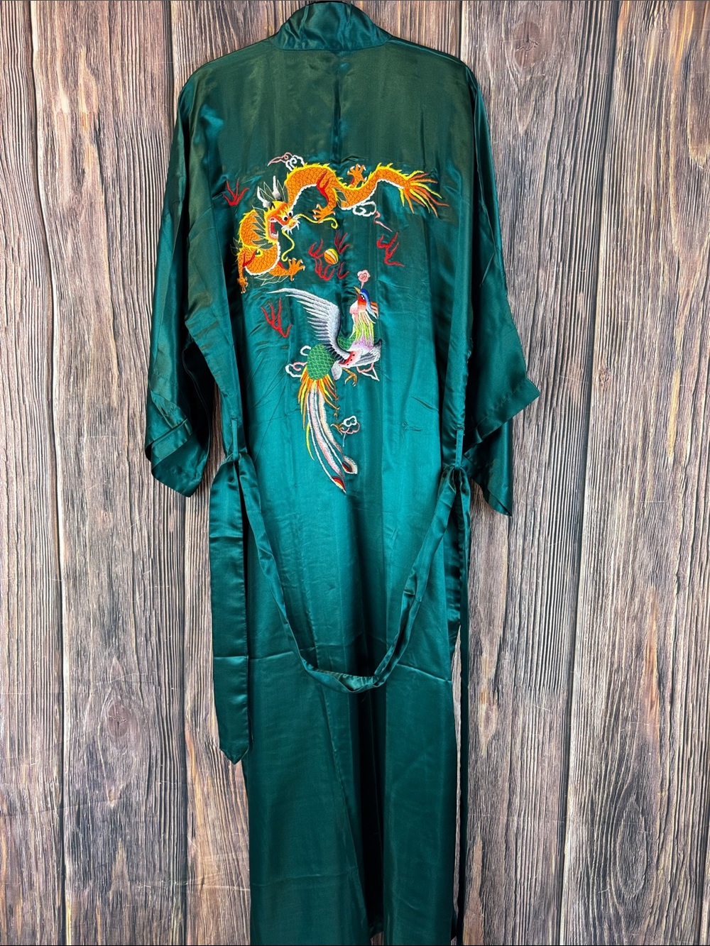 Vintage Pearl Teal Silk Kimono Robe - Picture 12 of 12